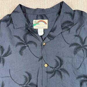 Paradise Found Mens Large Gray Palm Tree Rayon Short Sleeve Hawaiian Shirt
